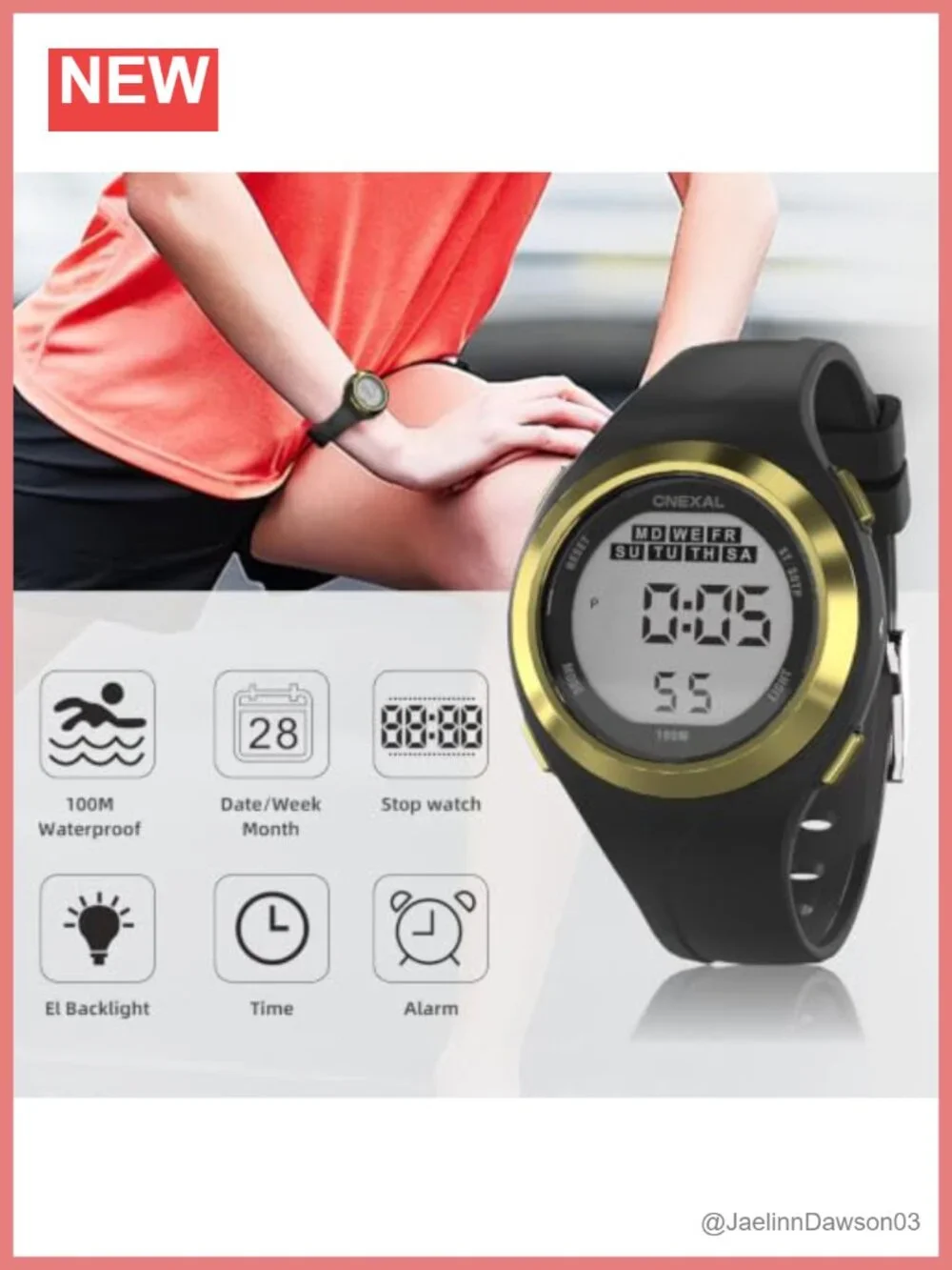 Women's Slim Digital Watch 100M Waterproof